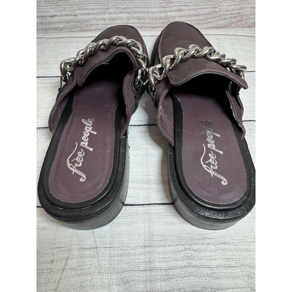 New FREE PEOPLE Vida Mules Loafers Fig Eggplant Deep Purple Leather Size 40 - Picture 6 of 14